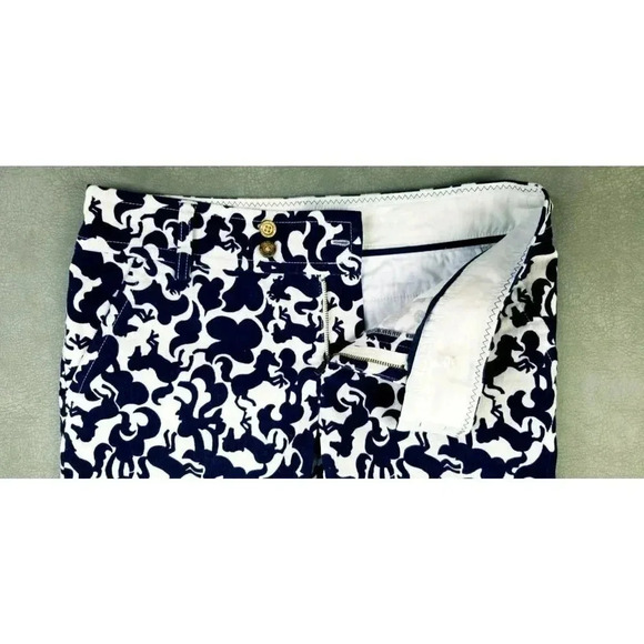 Lilyl Pulitzer Palm Beach Fit Size 2 Womens Navy White Horse Corduroy Crop Pants - Picture 9 of 13